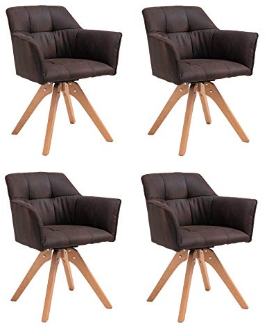SAM 4er Set Armlehnstuhl Klipper, drehbar, Stoffbezug in brauner Wildleder-Optik, Akazienholz-Gestell naturfarben & gebeizt, Esszimmerstuhl mit Absteppungen