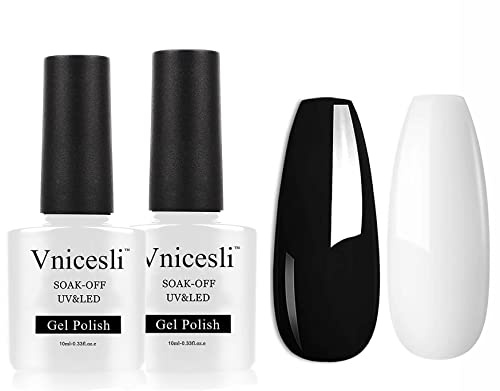 Vnicesli 2 Farben UV Gellack Nagellack Weiß Schwarz Farben, Gellack Soak Off UV LED Nagel Gellack für Nail Art Salon DIY Black White Gel Nagellack für Nageldesign Maniküre 10mlx2