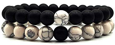KARDINAL WEIST Onyx Howlith Armband Yin Yang, Edelstein Perlen, Natur Stein Schmuck, Freundschaftsarmband, Partnerarmband
