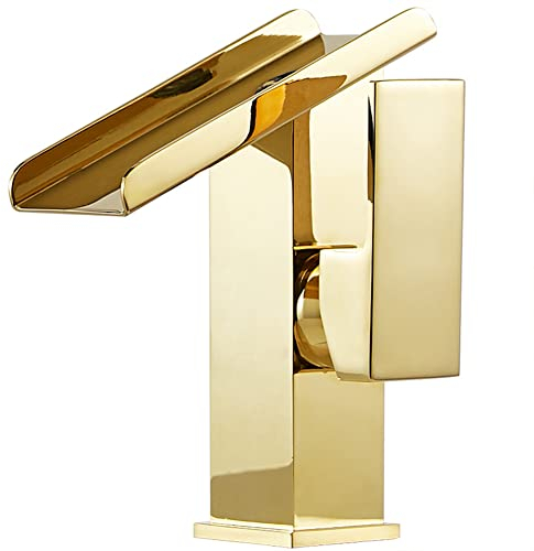 Wasserfall Wasserhahn Bad Einhandmischer Waschtischarmaturen, Moderner Elegant Stil Messing Waschtischarmatur Kaltes Und Heißes Wasser Vorhanden, Keramikventil, Gold