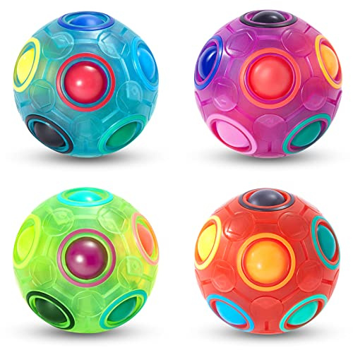 Vdealen Regenbogenball Set Magischer Puzzleball Zappelball Spiel Spaß Stressabbau Geschicklichkeitsspiele Pädagogische Spielzeug Denksport Ball Spielzeug Knobelspiel für Kinder Teens & Erwachsene