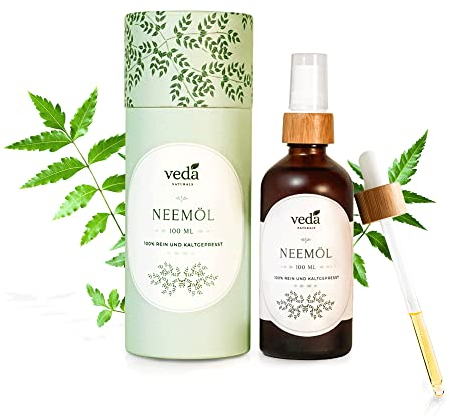 Veda Naturals® Neemöl (100 ml) kaltgepresstes nativ–virgin Niemöl aus Indien–Ayurveda | Mit Sprühpumpe | frei von Farb- und Konservierungsstoffen | Naturpflege gegen Trauermücken | Pflanzenpflege