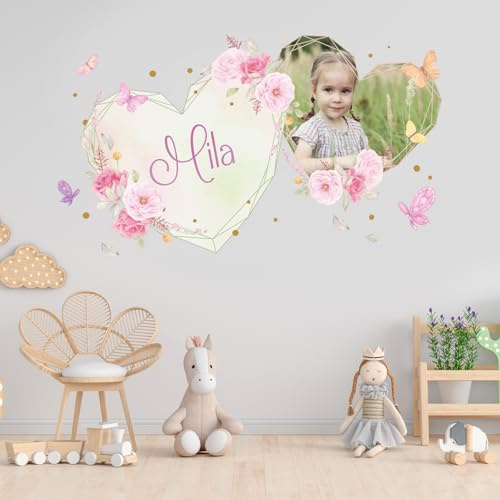 tjapalo®vr230 Namens Wandtattoo mit eigenem Bild Foto Wandtattoo mädchenzimmer Wandtattoo Name wandtattoo kinderzimmer mädchen Wandtattoo Blumen, Größe: B70xH37cm