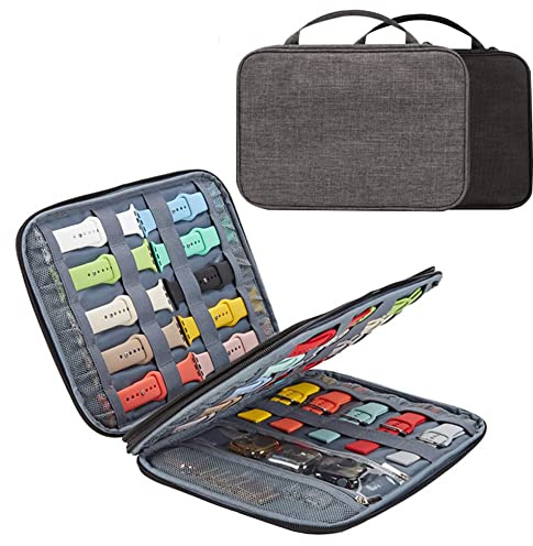 Eono Uhrenarmband Organizer, Erweiterbar Uhrenarmband Aufbewahrungstasche Hält 35 Riemen Wasserdicht Nylon Uhrenarmbänder Tasche für Uhrenarmbänder Uhren Stifte Ladekabel, Grau