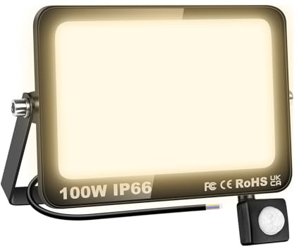 AUXTINGS 100W LED Strahler mit Bewegungsmelder,10000lm LED Scheinwerfer 4000K LED Fluter Kaltweiß Aussenstrahler Flutlicht Aussenlampe Beleuchtung für Innenhöfe Sportplatz Garage Garten Werkstatt,IP66