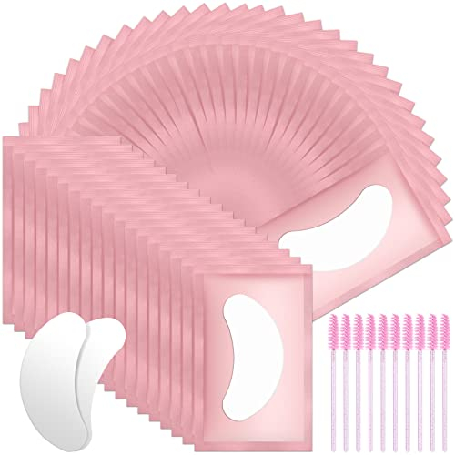 URAQT Patch Occhi Extension, 50 Paia Occhi da Ciglia Finte Eye Gel Patches Eye Pads con 10 Scovolino Ciglia, Patch Occhi Trucco Patch Ciglia per Extension Ciglia e Pro Salon Eye Mask Beauty Tool(Rosa)