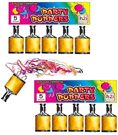 h2i Schampus Party Knaller mit Knall und bunten Luftschlangen - 10 Stück - Indoor geeignet - der Klassiker - Party-Spaß für jung und alt + h2i Sticker