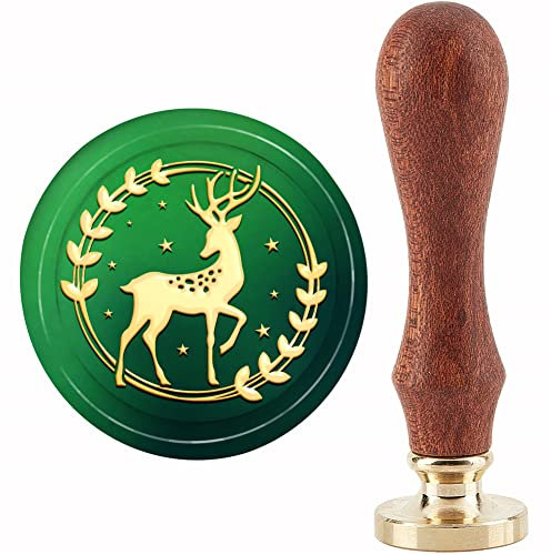 craspire Kranz Wachssiegelstempel Hirsch Siegellackstempel 30 mm Retro Vintage Abnehmbarer Messingstempelkopf Mit Holzgriff Für Hochzeitseinladungen Karten Geschenkverpackung