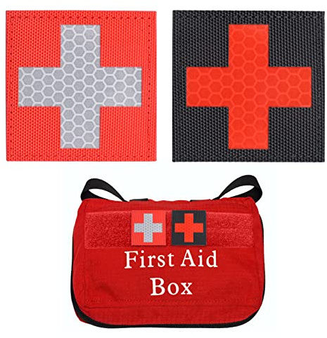 2 Stück Reflektierende Medic Patches Klett Patches mit Selbstklebeband Taktisches medizinisches Dekorative Applikationen 5x5 cm