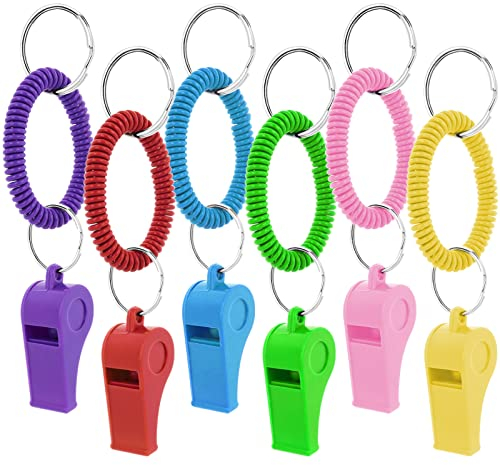 Thinp 6 pièces sifflet enfants sifflet sport plastique avec bracelet bobine extensible lanyard couleurs sifflet, pour sport scolaire entraineur entrainement arbitre entrainement chien(6 couleurs)