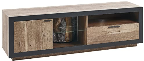 Support de Télévision Spacieux Teinte Bois Clair et Noir 51 x 160 x 42 cm à LED Marana