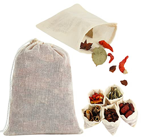 YQL Spice Bags for Cooking,30PCS 4x6 Inch Muslin Bags with Drawstring Tea Filter Bags Cheesecloth Bags for Straining Reusable Natural Cotton Sachet/Herb Bags