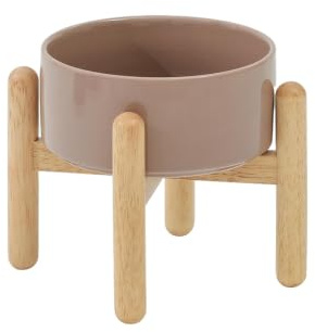 Havniva Ceramic 6.1inch Raised Dog Bowl with Stand for Small and Medium Dog Dish Pet Food and Water Bowl (Single Bowl with Stand - Brown Coffee)