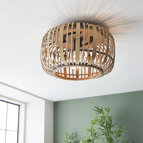 Deckenlampe im Nature Stil - Boho Deckenleuchte - 23 cm Höhe - Ø 40 cm - | Deckenlampe, 23 cm Höhe, Ø 40 cm, E27, max. 60 W, Metall/Bambus