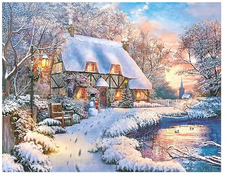 SHEGZHUC Diamond Painting Winterlandschaft 50x40cm - Schneemann, Haus am See, Baum, Wald - Diamant Painting Bilder für Erwachsene - Landschaften und Natur