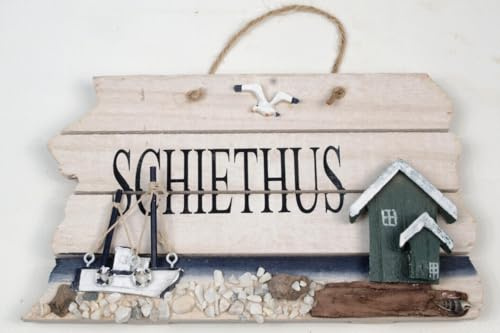 Holz Türschild Schiethus - Boot und Haus - Möwe 22 x 12,5cm maritime Bad Deko WC Schild
