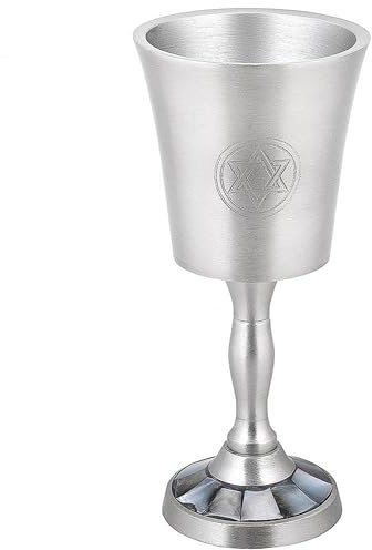 Zion Judaica Passover Seder, natürliche schwarze Perle, Kiddush-Tassenkelch, 15,2 cm hoch, gravierter Davidstern, Zinn-Finish, Weinbecher für Shabbat Yom Tov Pesach Fledermaus / Bar Mitzwa Perlen