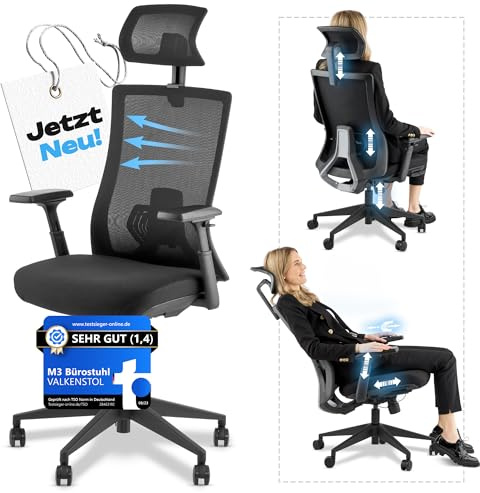 VALKENSTOL M3 Bürostuhl Ergonomisch Testsieger, Einstellbarer für maximale Bewegungsfreiheit, Rückenfreundliche Bürostühle, Lendenwirbelstütze Schreibtischstuhl für Büro und Home Office Chair