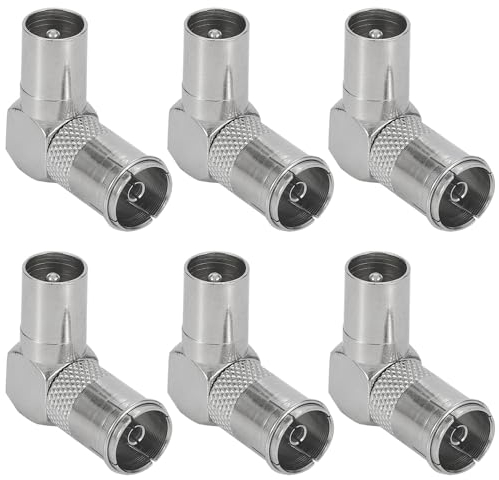 Greluma 6 Piezas Convertidor de conector macho a hembra IEC TV de ángulo recto, adaptador de TV IEC de 90 grados para radio televisión por cable DVB-T DVB-T2 HD