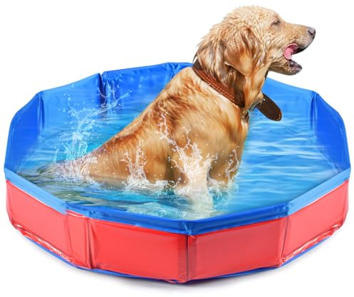 Piscina per Cani, Piscina per Cani Pieghevole, Piscina per Animali Domestici, Vasca da Bagno per Cani con valvola di scarico dell'acqua, Bagno per Gatti e Cani Portatile, Vasca di Lavaggio, 50 x 8 cm