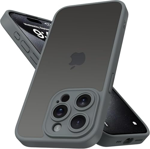 Mootobo for iPhone 15 Pro Max Case with Camera Lens Full Cover Protection, 10FT Military Grade Drop Protection Phone Case with Anti-Fingerprint Matte Back 6.7 inch - Grey