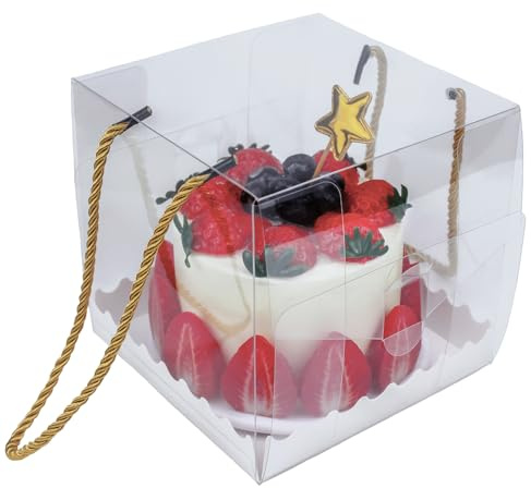 YankMooM 10Pcs Clear Cake Boxes, 14x14x14cm PET Transparent Cake Boxes with Handle and Base for Wedding, Birthday, Baby Shower