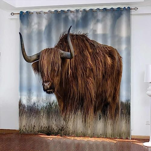 Vorhang Blickdicht Ösen Thermo Verdunkelungs Polyester Gardinen 2 Stück 3D Tierische Kuh Für Schlafzimmer Wohnzimmer Kinder Oder Babyzimmer - Bedruckte Verdunkelungsvorhänge-2Q7Q8F7F0R5
