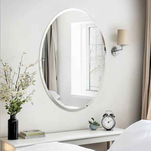 Artloge Spiegel Oval Silber 60 x 80 cm: Wand dekorative Flurspiegel Wohnzimmer Dekospiegel abgeschrägter HD Badezimmerspiegel Hochwertiger Hängespiegel für Wohnzimmer Schlafzimmer Badezimmer