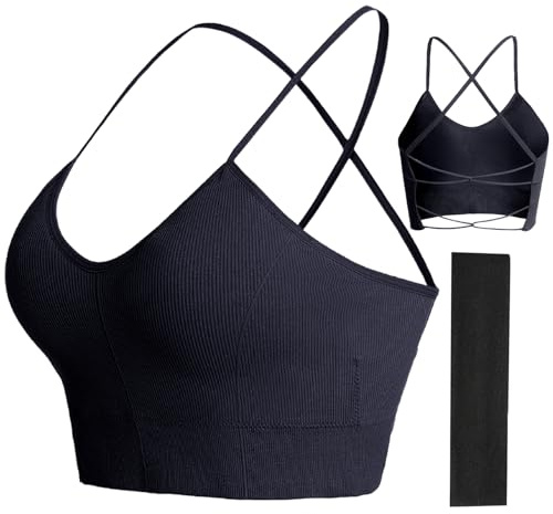 JSTHHTT Sports Bras Women, Padded Sports Bra, Cross Back Strappy Bra, Women Workout Backless Sports Bra, Support Open Back Gym Bras, Sexy Crop Top for GILR Teens Black