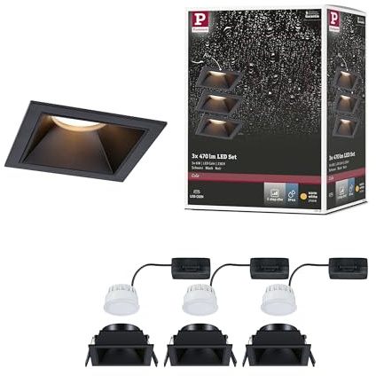 Paulmann 93125 LED Einbauleuchte 3-Step-Dim Cole IP44 eckig 88x88mm Coin 3x6W 3x470lm 230V 2700K Schwarz