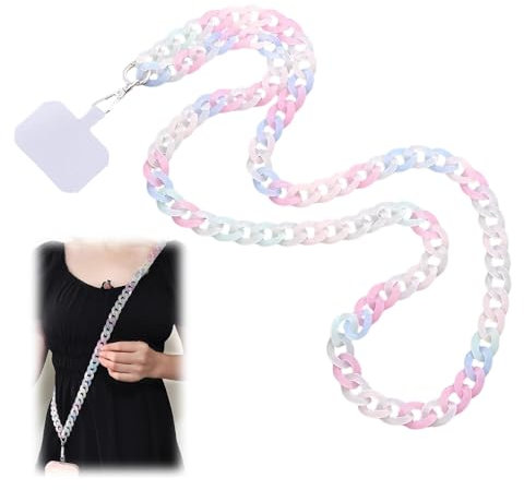 Wonvify Cordino per Cellulare, Set di Cordino per Telefono Universale con Patch, Catena per Cordino in Acrilico Lungo Colorato, Catena con Ciondolo per Gioielli Smartphone, 120 CM