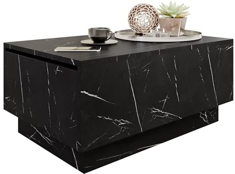 Mirjan24 Wohnzimmertisch Morezi, Couchtisch mit Stauraum, Sofatisch, Öffnung Oben, Kaffeetisch, Teetisch (Marmor Black Royal, 90x60)