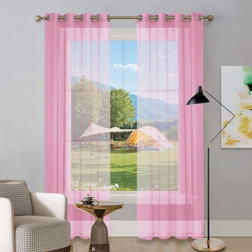 Verdunklungsvorhänge 225 x 250 cm Wärmeisolierend, Ösenvorhang Bistrogardine Scheibengardine Kindergardine für Küche Wohnzimmer Landhaus, Rosa