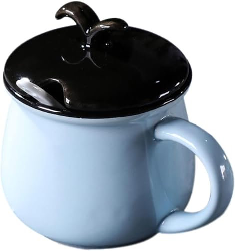 AIXILAN Zuccheriera in Ceramica, zuccheriera Europea Tinta Unita con Coperchio, zuccheriera in Porcellana con Cucchiaio, Piccola saliera, Coperchio Rosa-Nero(Light Blue)