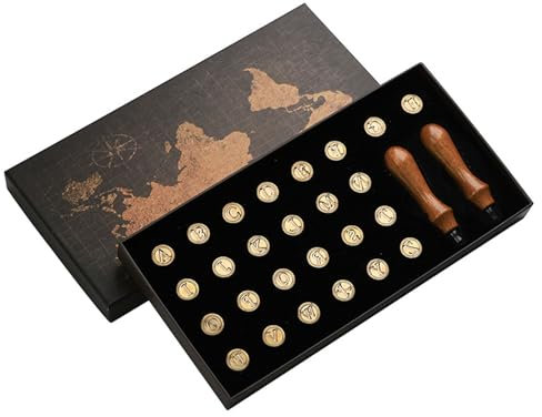 SYJHHWGS Initialen Wachssiegel Stempel Set Aus Messing 26 Buchstaben Siegelstempel Mit 2 Holzgriffen Für Hochzeitsfeier Einladungen