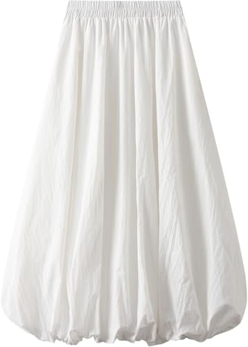 ThiCc Damen Y2K Bubble Maxi Rock Ballon Lange Röcke Elegant Hohe Taille Plissee Puff A-Linie Röcke Casual Rüschen Saum Flowy Röcke