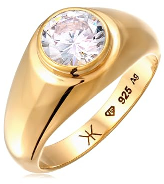 Kuzzoi Bague pour homme en argent 925 plaqué or 24 carats avec zircone, bague de sceau avec pierre pour homme en taille 60 – 66, 0608232924, 64, Pierre précieuse, Zircone cubique