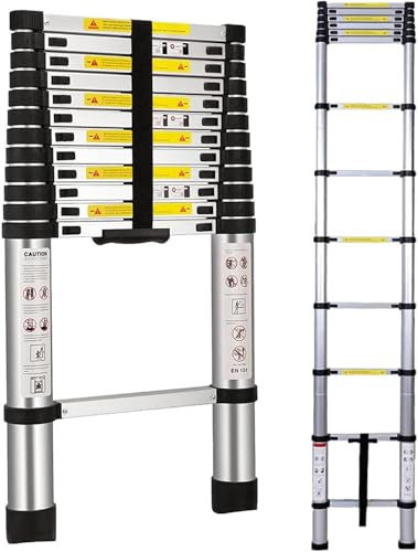 Escalera telescópica de aluminio de 16.5 pies, escalera telescópica de 5 m con pies antideslizantes, escalera plegable ligera, escalera multiusos, capacidad de 330 libras