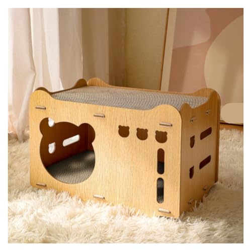AMULONG Katzen Kratzbrett Kratzhaus, Katzenkratzer for Hauskatzen, Katzenhaus Aus Holz Mit Kratzbrett, Bett, Wohnmöbel Schützt Teppiche und Sofas(B)