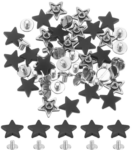 QUARKZMAN 24 Juegos De Remaches De Estrella Metálicos Negro Mate | Remaches De Estrella De 12mm Clavos De Punta Punk, Para Artesanía En Cuero Ropa Bolsos Cinturones, Remaches Metálicos