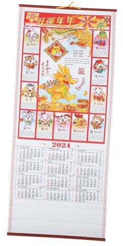 Homoyoyo Calendrier Mural Chinois Agenda Annuel Traditionnel Calendrier Dragon Suspendu Pour Maison Bureau