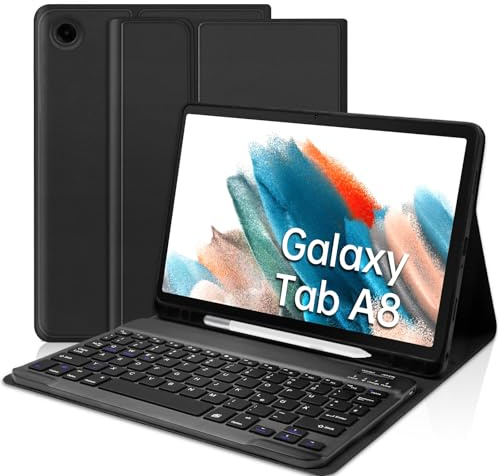 YUEJIDZ Tastatur Hülle für Samsung Galaxy Tab A8 10,5 Zoll,QWERTZ Deutsches Layout Bluetooth Magnetisch Tastatur mit Stifthalter für Galaxy Tab A8 2022/2021 SM-X200/X205/X207, Schwarz