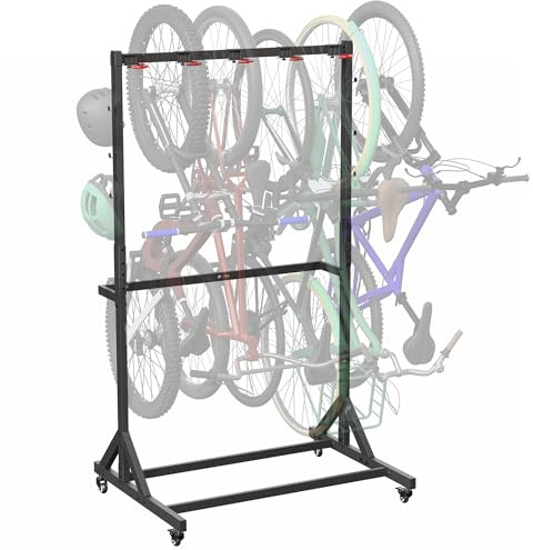 Life Finds Mobile Freestanding Vertical Bike Rack, Indoor Height Adjustable Bicycle Storage with Locking Casters, Fits 5 Bikes, LF-FBSR1
