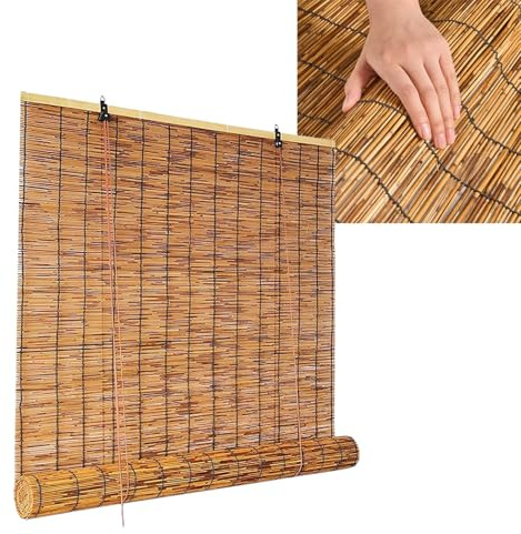 Tende Midollino Da Esterno -Cortina Di Canna, Tessute A Mano Cortina Di Bambù, Tapparella A Carrucola In Bamboo, Tapparella Avvolgibile Bambù per Balcone Gazebo Giardino Finestra(W50 x H70cm (20 x 27i