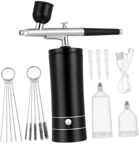 PartyKindom Kabelloses Airbrush Satz mit Airbrush Kompressor für Make Up und Nageldesign Tragbar aus Aluminiumlegierung mit 900ma Akku und Praktischem Reinigungskabel