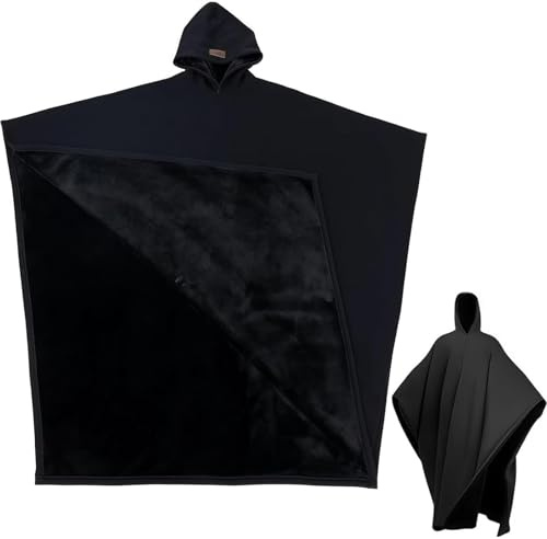Viktad kappa huvtröja unisex lös passform huvtröja för män kvinnor mysig bärbar filt poncho present, Svart, one size