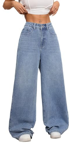 OYICAI Vaqueros holgados vintage para mujer, corte ancho, Y2K 90s, pierna recta, ropa de calle, retro, C25 Light Blue, XL