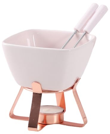 EIOLWJIEO Service à fondue au chocolat contemporain en céramique de qualité supérieure, résistant à la chaleur et incassable, Rose + Or rose