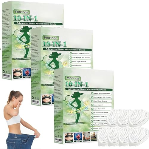 Healrize Moringa Lot de 3 patchs minceurs 10 en 1 avec nano-aiguilles avancées Moringa 10 en 1 pour femme