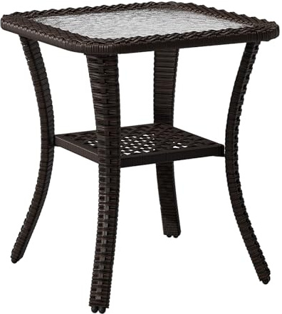 Fiutazge Rotting trädgårdsbord väderbeständigt, bistrobord balkongbord trädgårdsbord med glasplatta tjockt, balkongbord litet, terrass balkong utomhus, lastkapacitet 80 kg, 50 x 50 cm